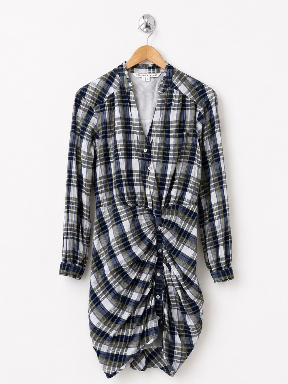 VERONICA BEARD Plaid Ruched Shirt Dress